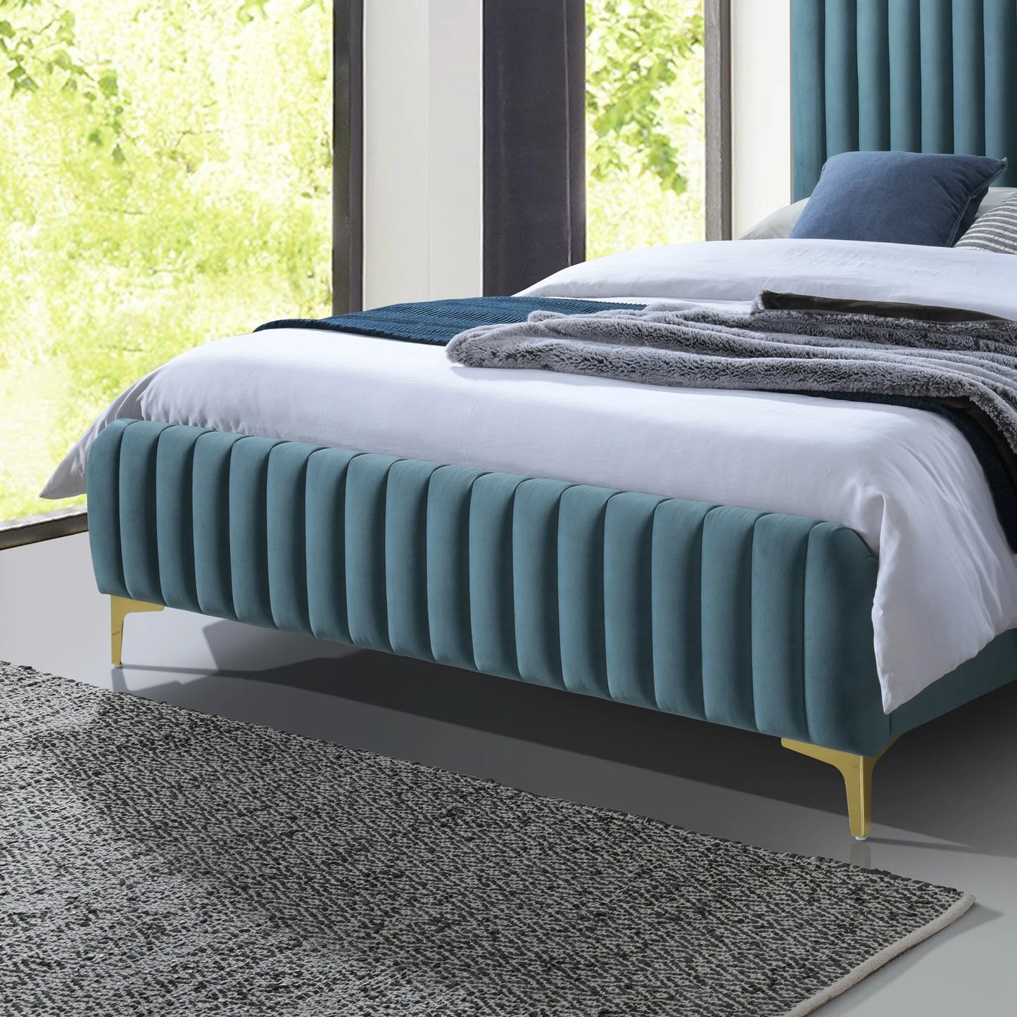 Angela Sea Blue Velvet Platform Bed