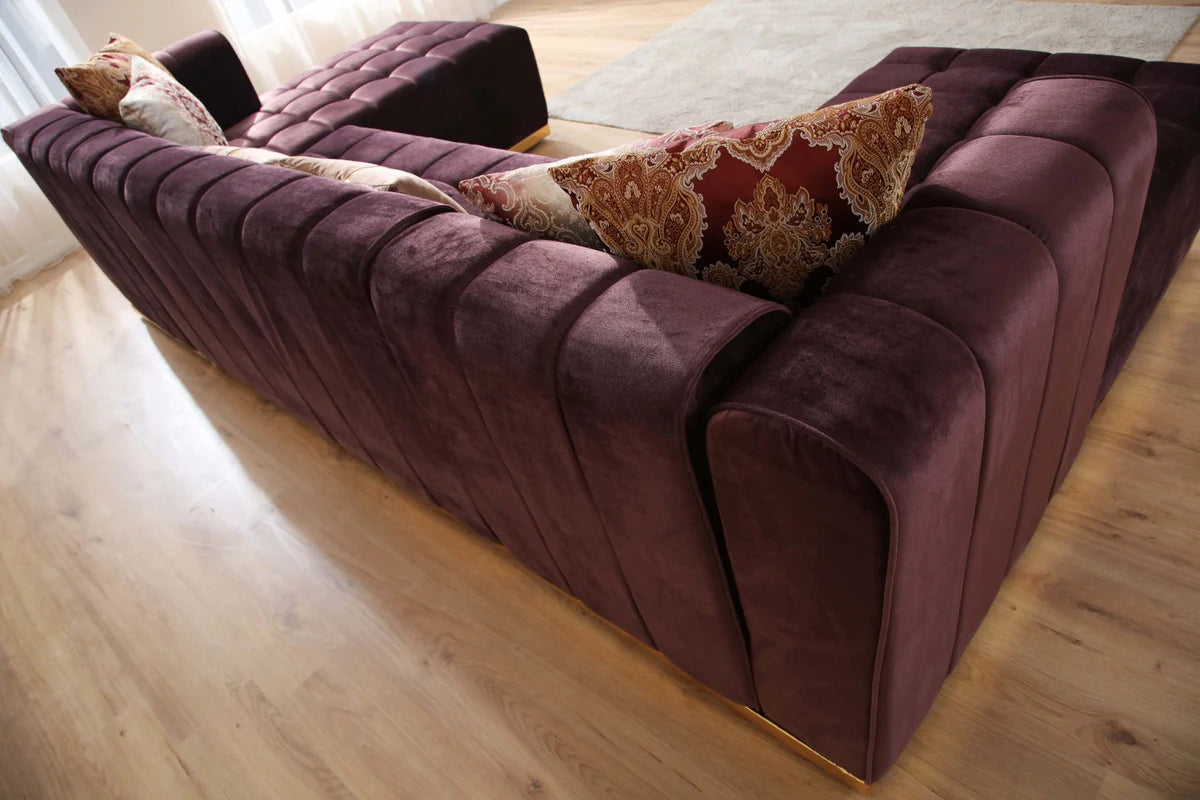 Siesta U Double Chase Sectional Velvet Upholstery- Burgundy