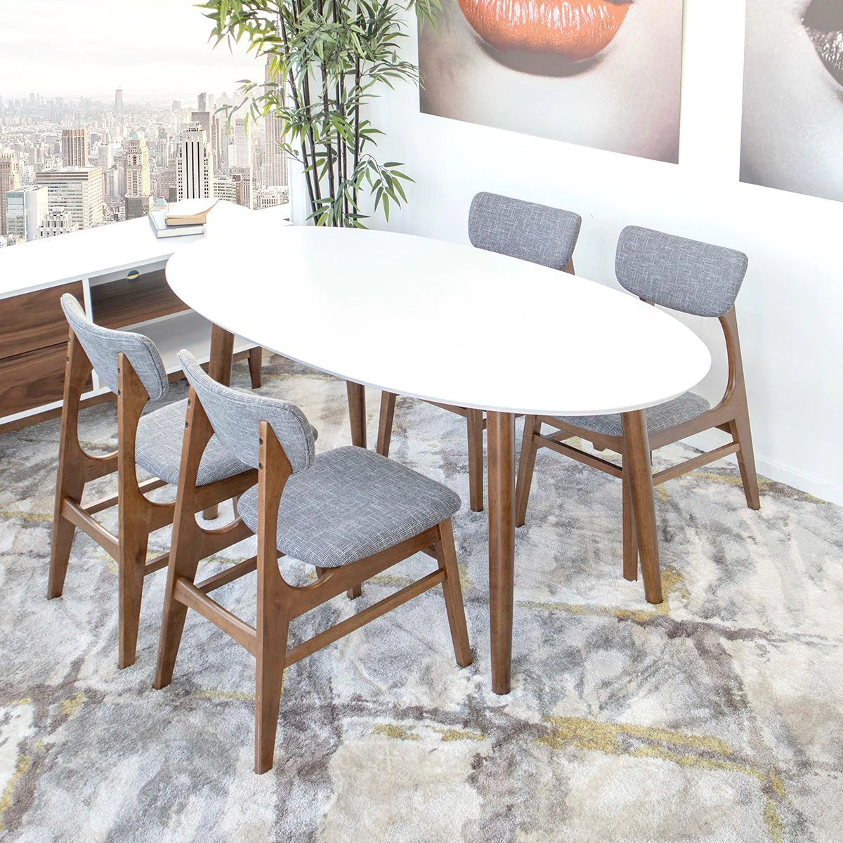 Rixos Dining set with 4 Collins Dining Chairs (White)