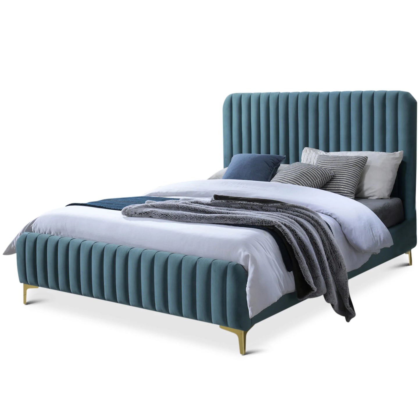 Angela Sea Blue Velvet Platform Bed