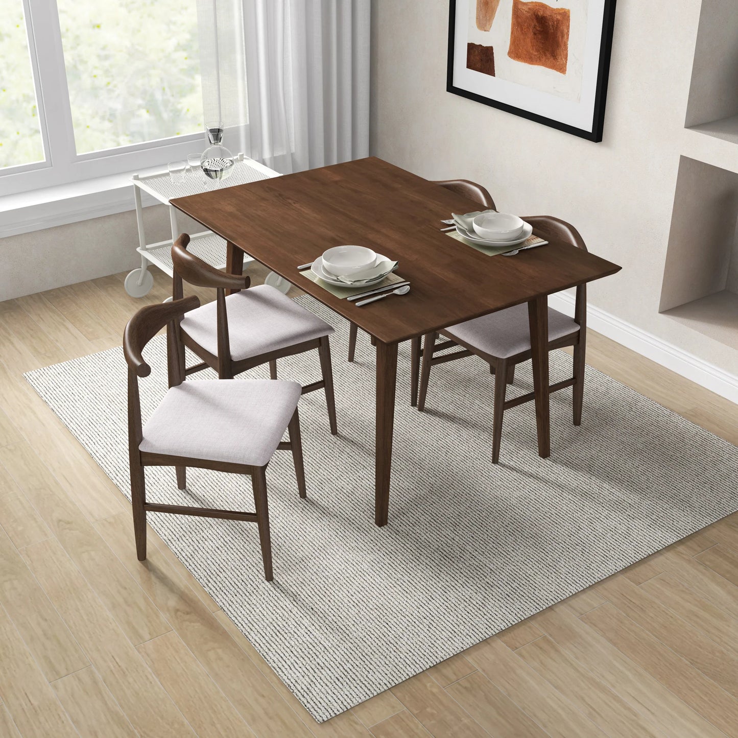 Adira (Small - Walnut) Dining Set with 4 Winston (Beige) Dining Chairs