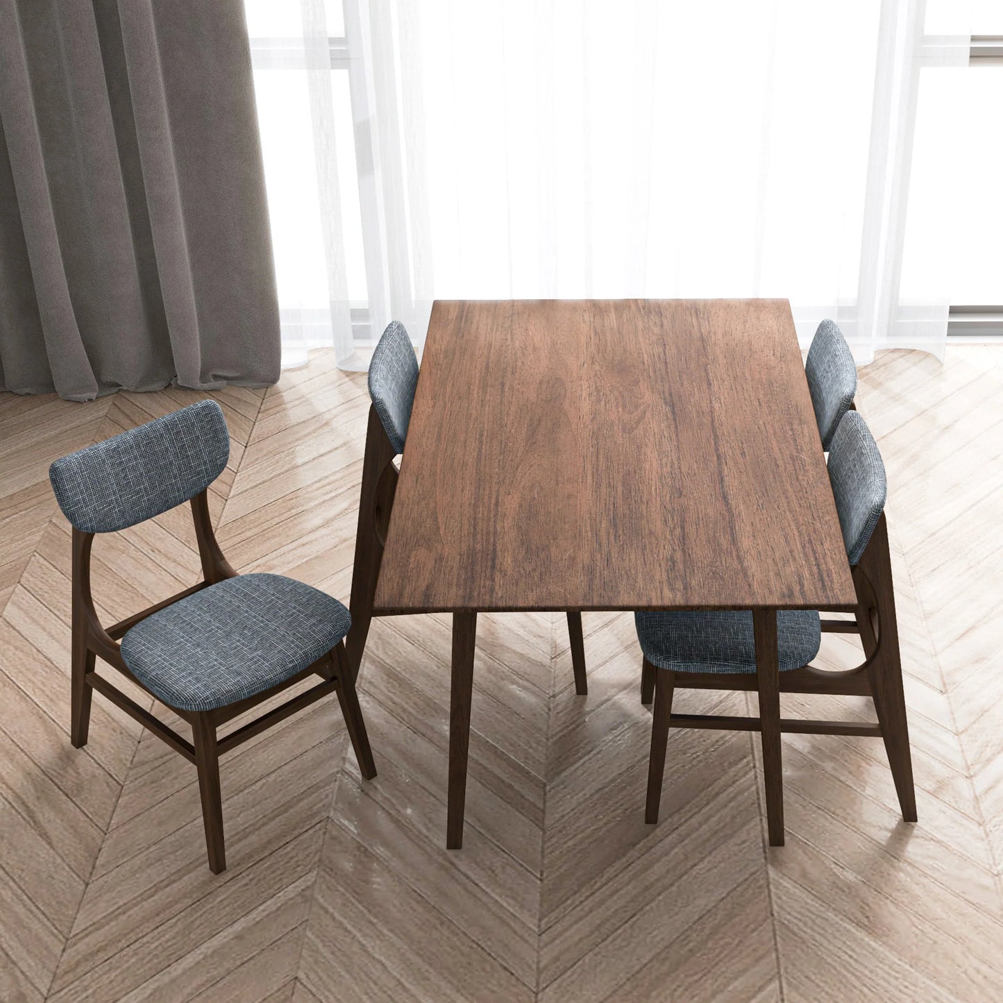Adira (Small - Walnut) Dining Set with 4 Collins (Grey) Dining Chairs