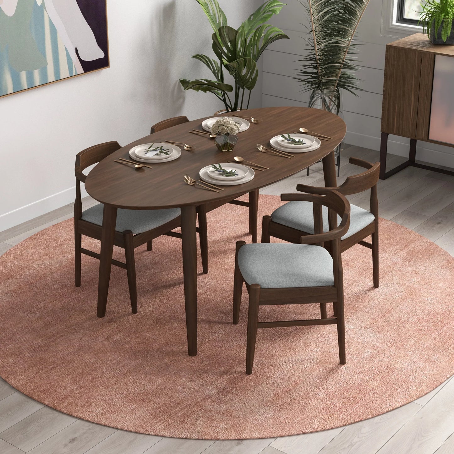 Rixos Dining Table (Walnut) Zola Dining Chair (Grey) Set of 4