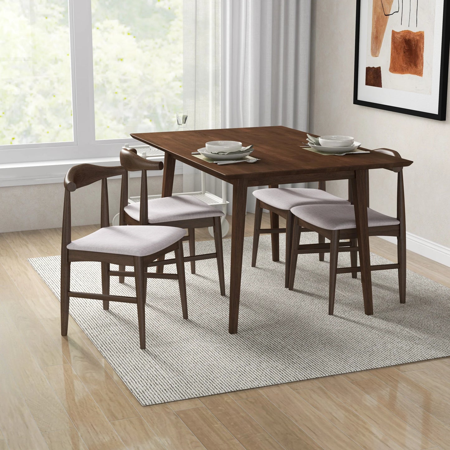 Adira (Small - Walnut) Dining Set with 4 Winston (Beige) Dining Chairs