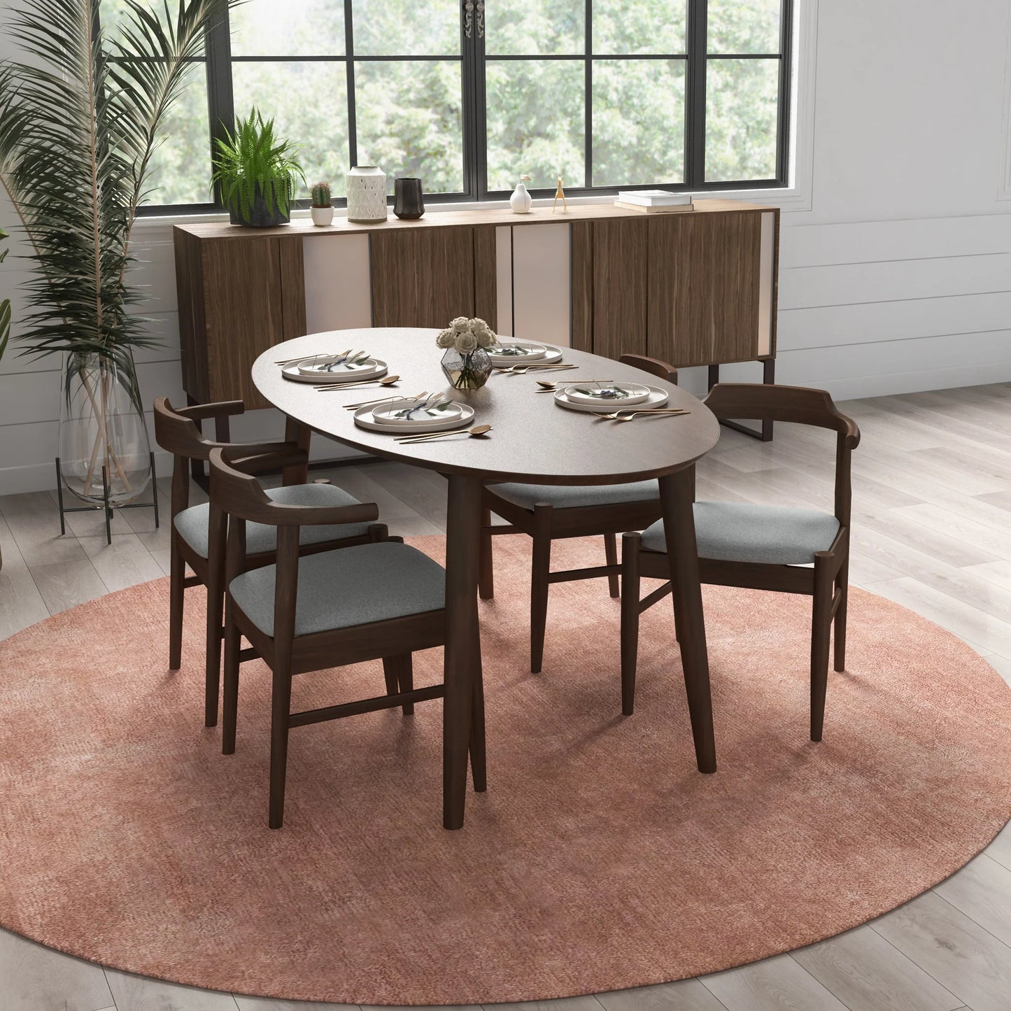 Rixos Dining Table (Walnut) Zola Dining Chair (Grey) Set of 4