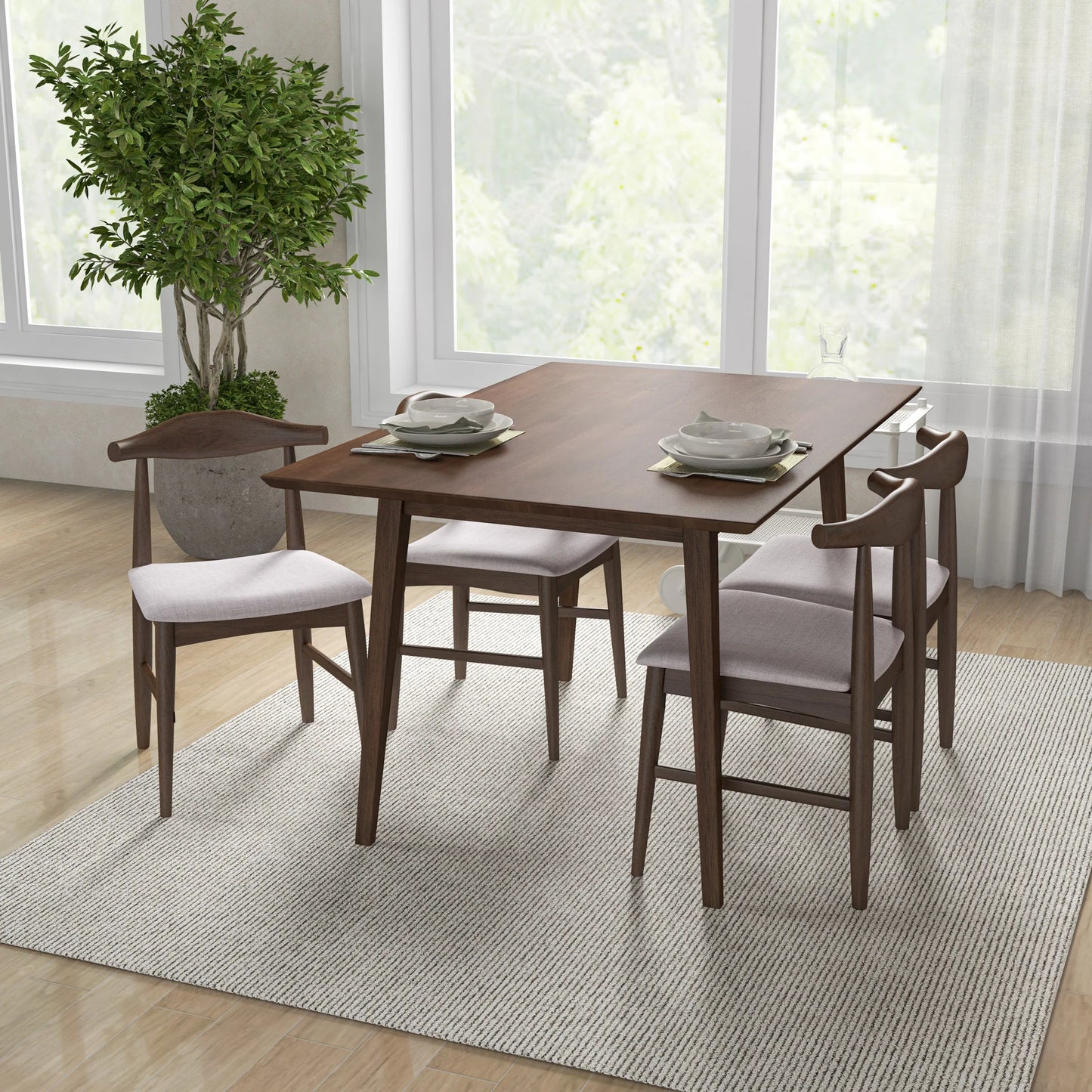 Adira (Small - Walnut) Dining Set with 4 Winston (Beige) Dining Chairs
