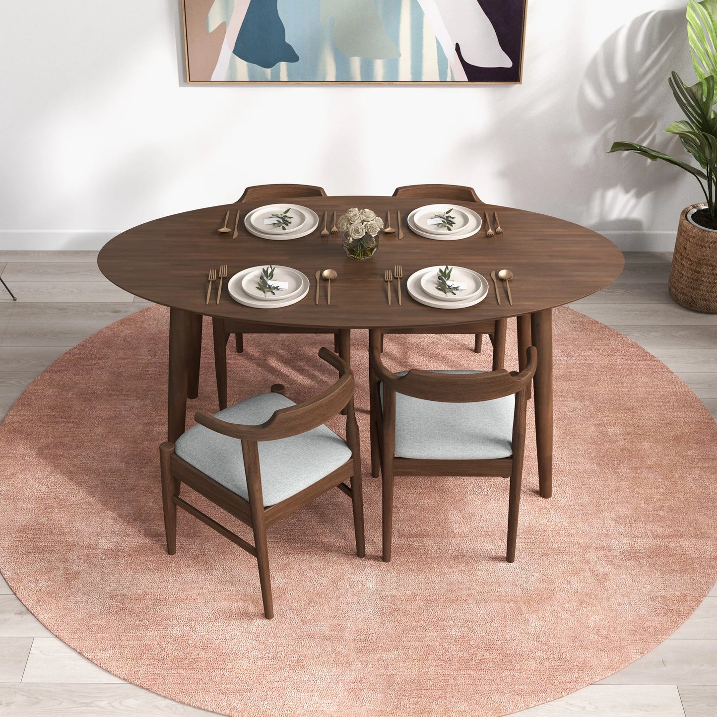Rixos Dining Table (Walnut) Zola Dining Chair (Grey) Set of 4