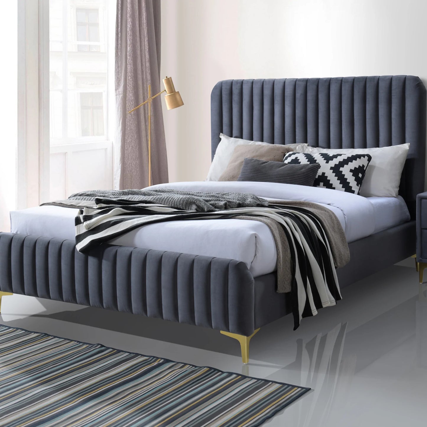 Angela Grey Velvet Platform Bed Queen - Cognac Velvet