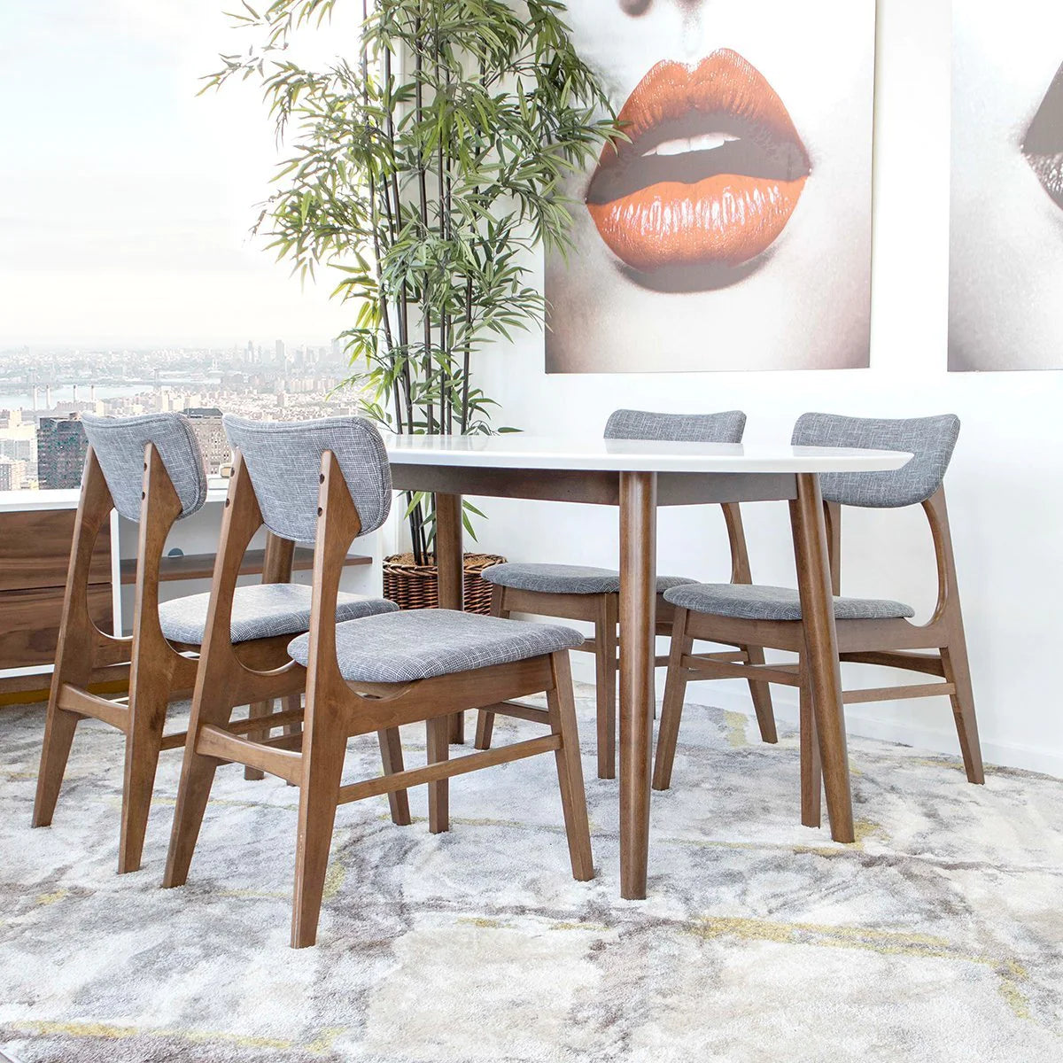 Rixos Dining set with 4 Collins Dining Chairs (White)