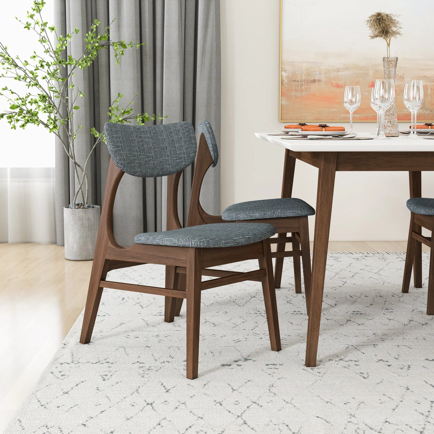 Alpine (Large-White Top) Dining Set with 4 Collins Dining Chairs