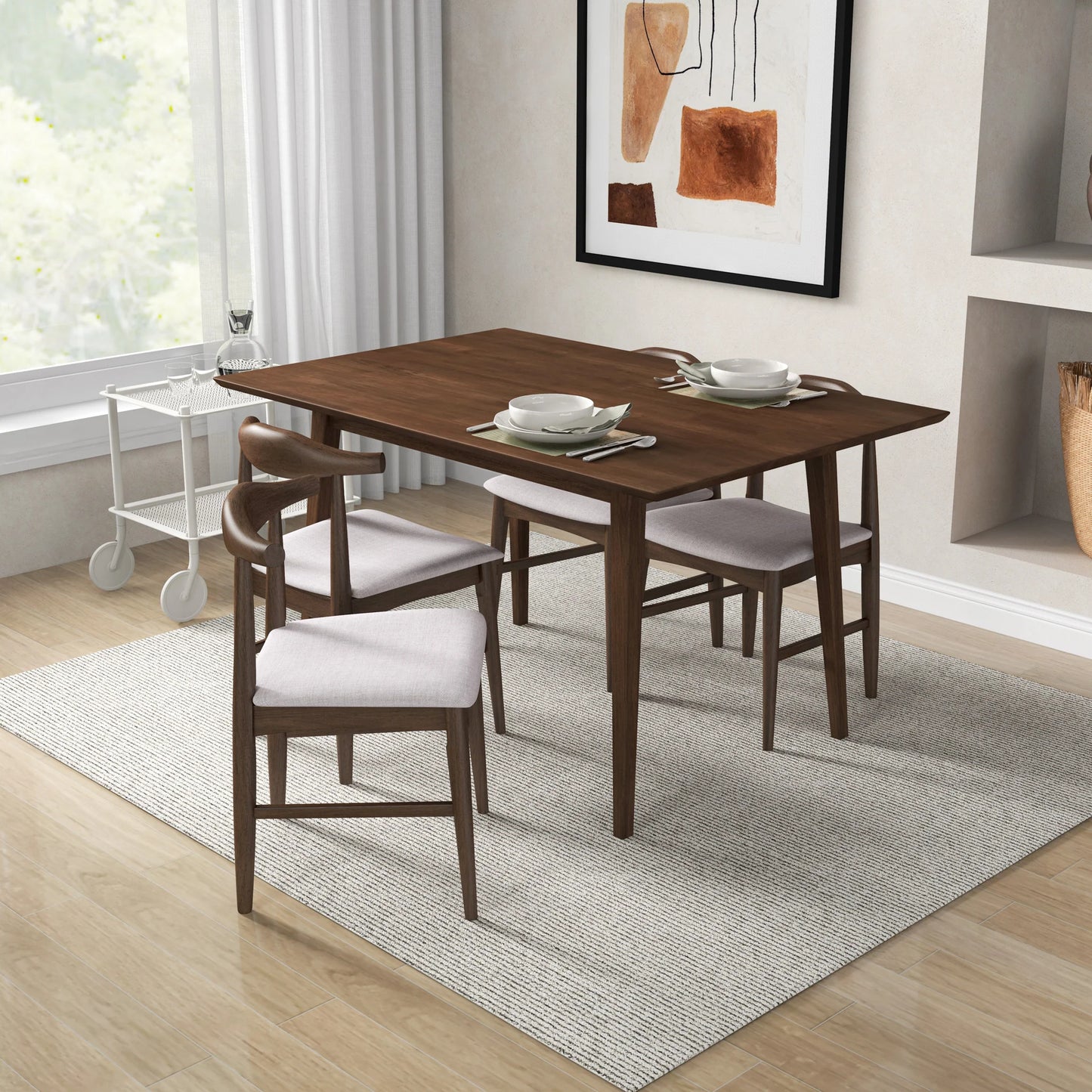 Adira (Small - Walnut) Dining Set with 4 Winston (Beige) Dining Chairs
