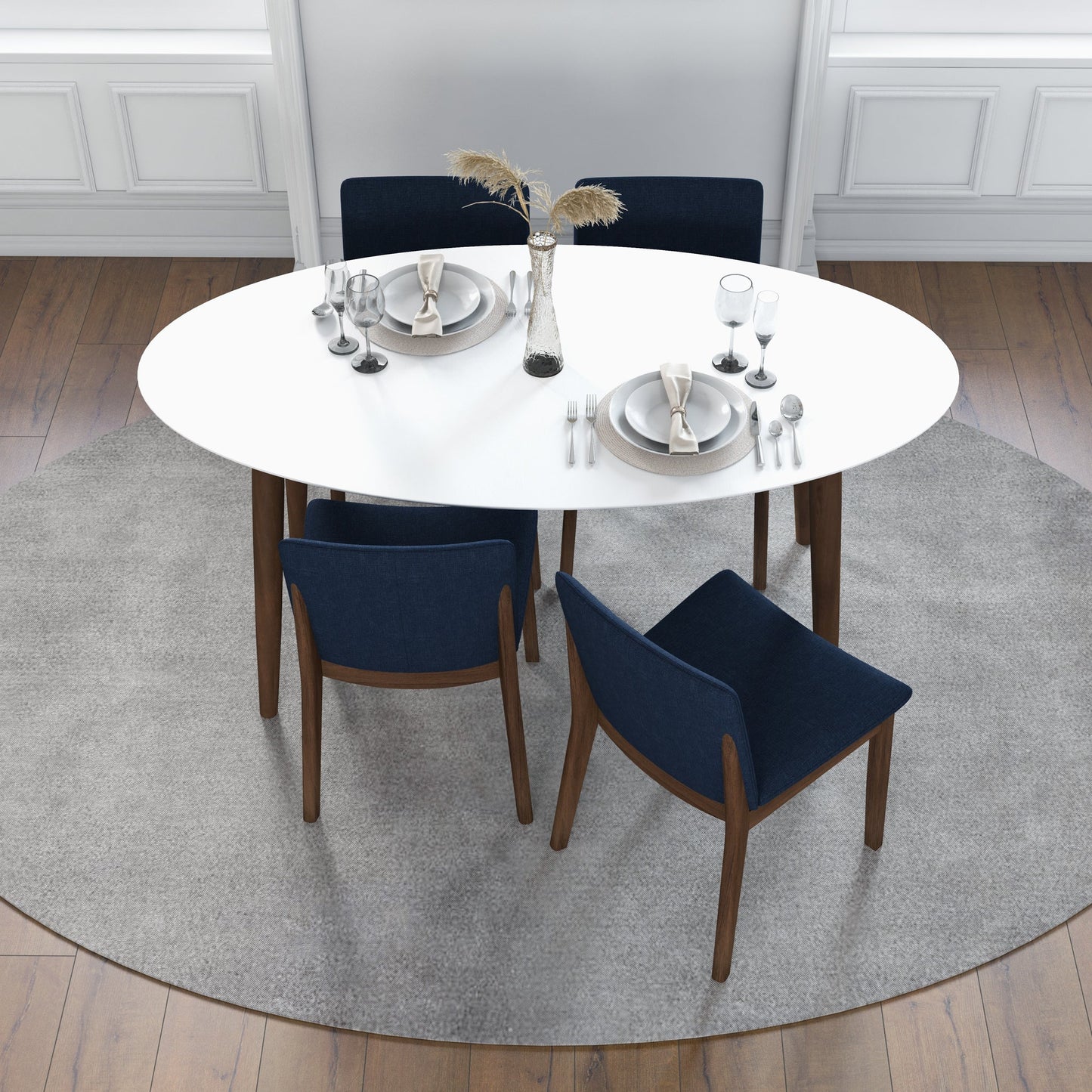 Rixos (White) Dining set with 4 Virginia (Blue Velvet) Dining Chairs