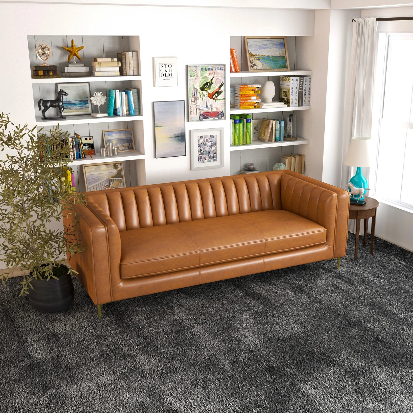 Kendra Cognac Genuine Leather Sofa
