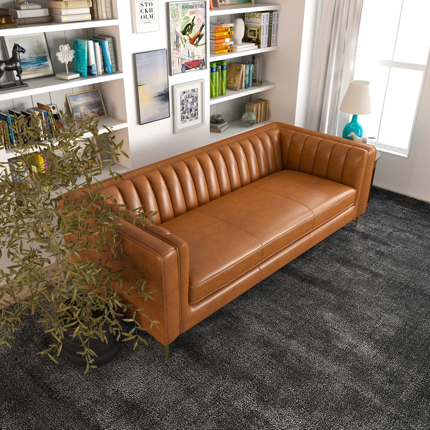 Kendra Cognac Genuine Leather Sofa