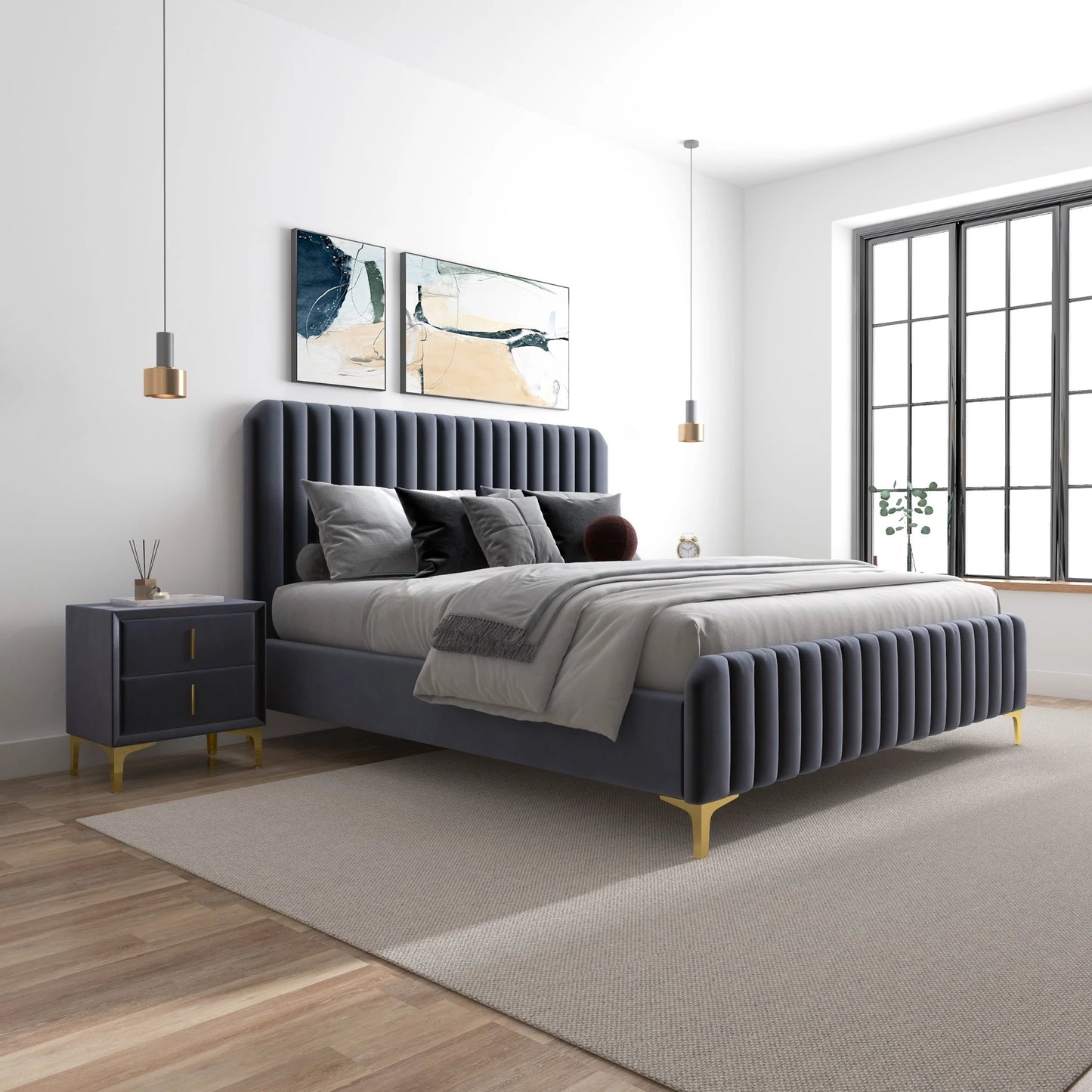 Angela Grey Velvet Platform Bed Queen - Cognac Velvet