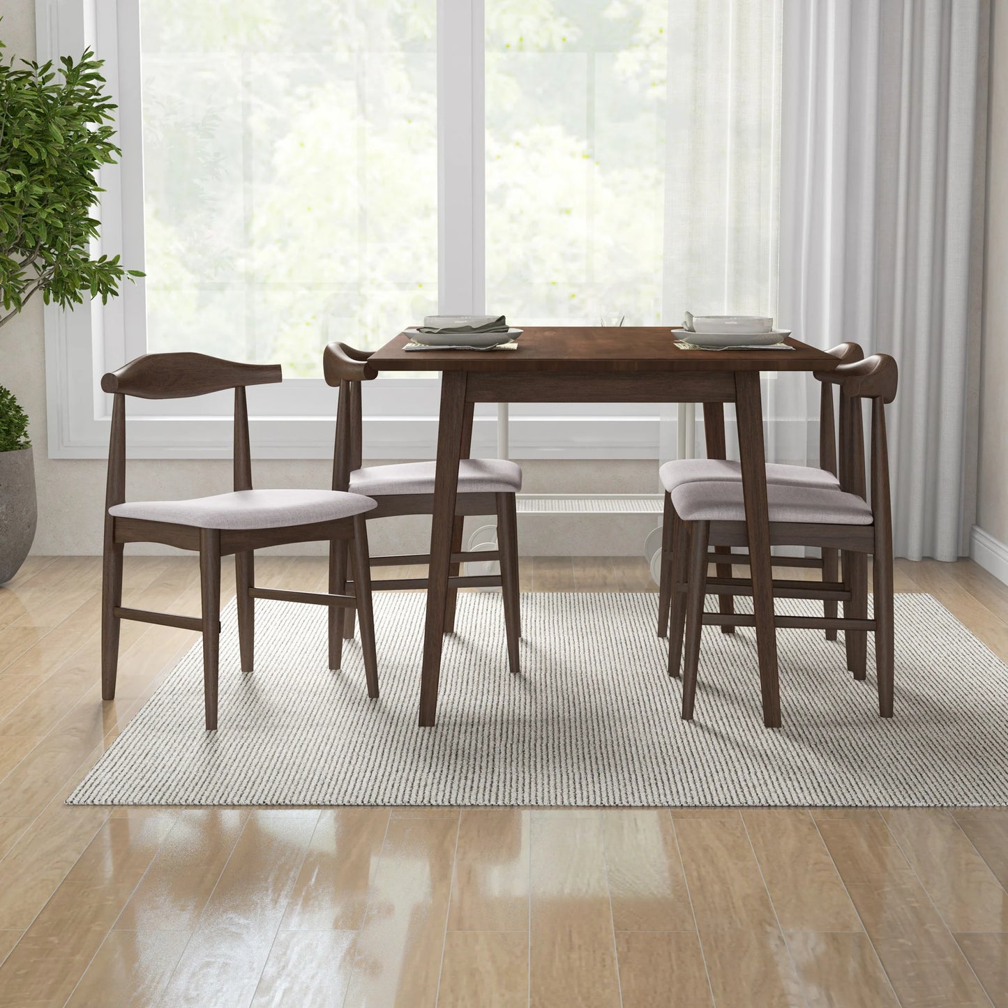 Adira (Small - Walnut) Dining Set with 4 Winston (Beige) Dining Chairs