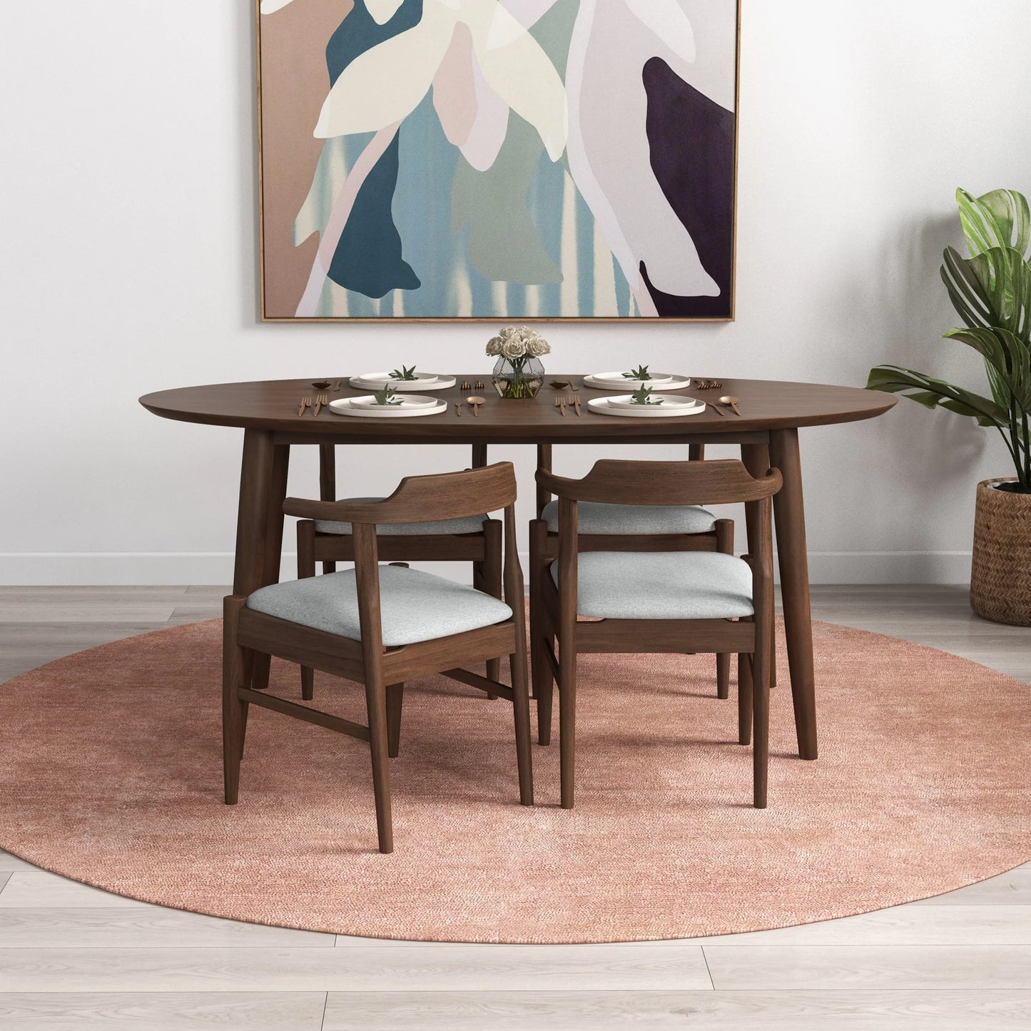 Rixos Dining Table (Walnut) Zola Dining Chair (Grey) Set of 4