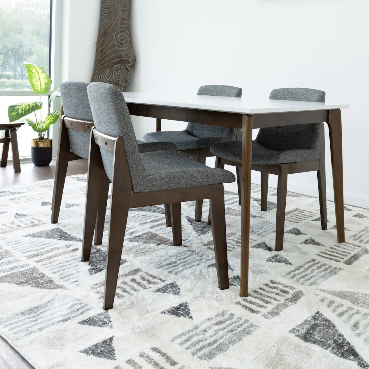 Selena Dining set with 4 Ohio Dark Grey Dining Chairs (White)