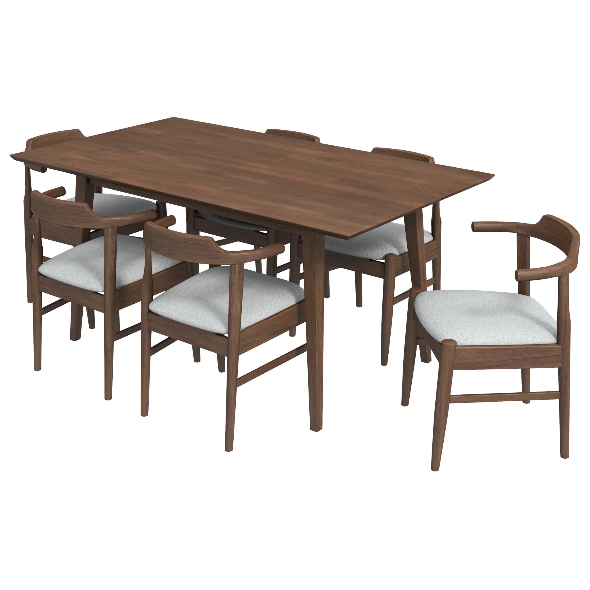 麗 ページ Alpine (Large - Walnut) Dining Set with 6 Zola (Gray Fabric