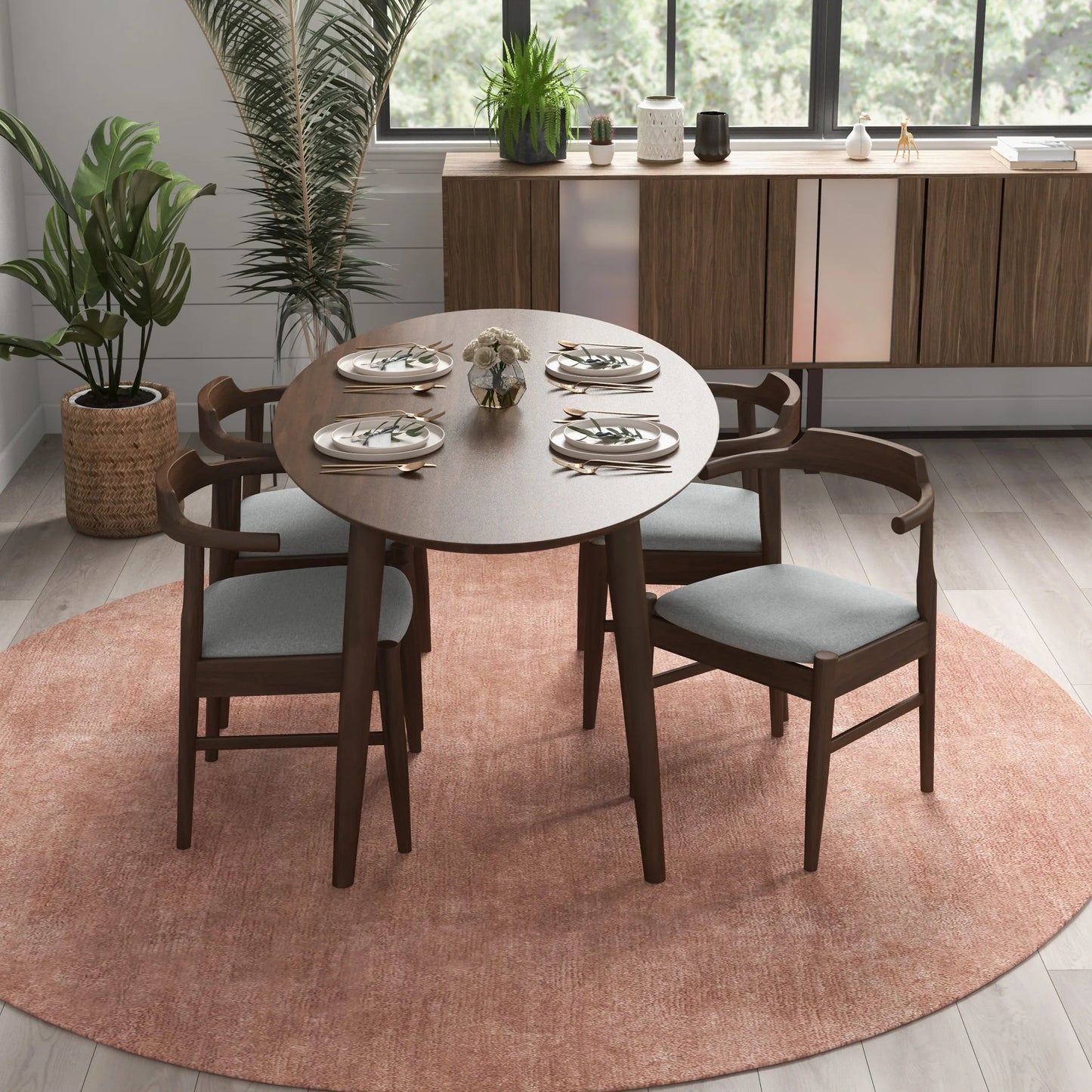 Rixos Dining Table (Walnut) Zola Dining Chair (Grey) Set of 4