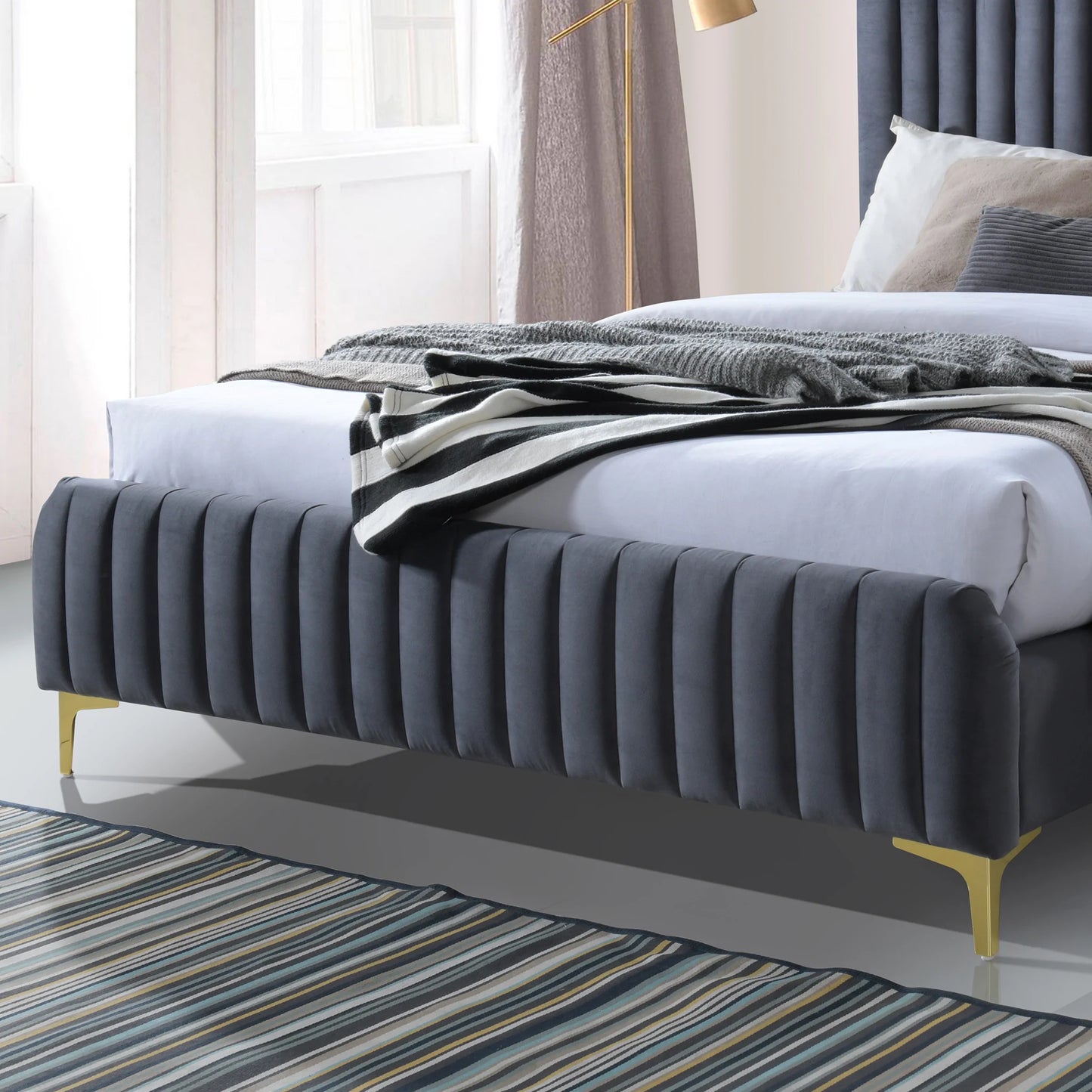 Angela Grey Velvet Platform Bed Queen - Cognac Velvet