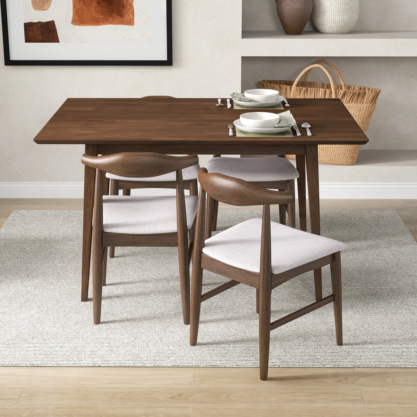 Adira (Small - Walnut) Dining Set with 4 Winston (Beige) Dining Chairs