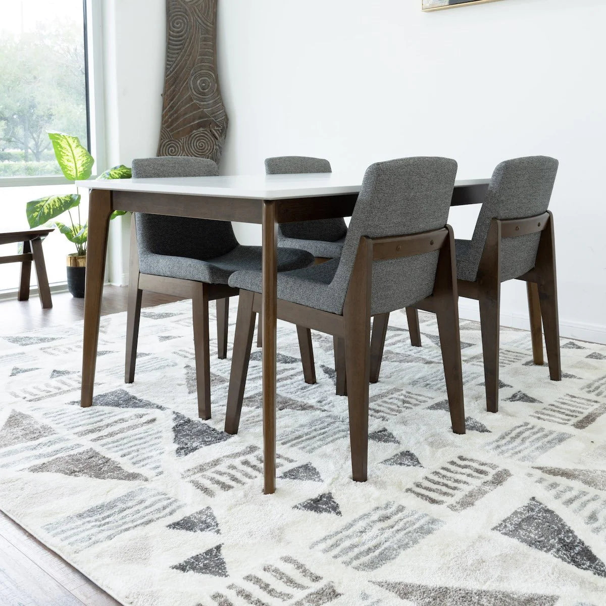 Selena Dining set with 4 Ohio Dark Grey Dining Chairs (White)