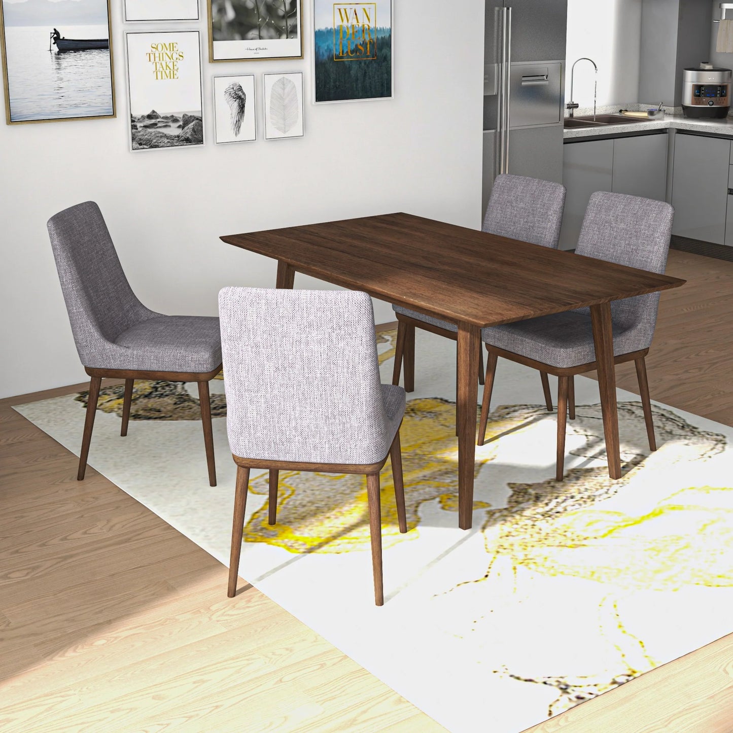 Adira (Small - Walnut) Dining Set with 4 Brighton (Grey) Dining Chairs
