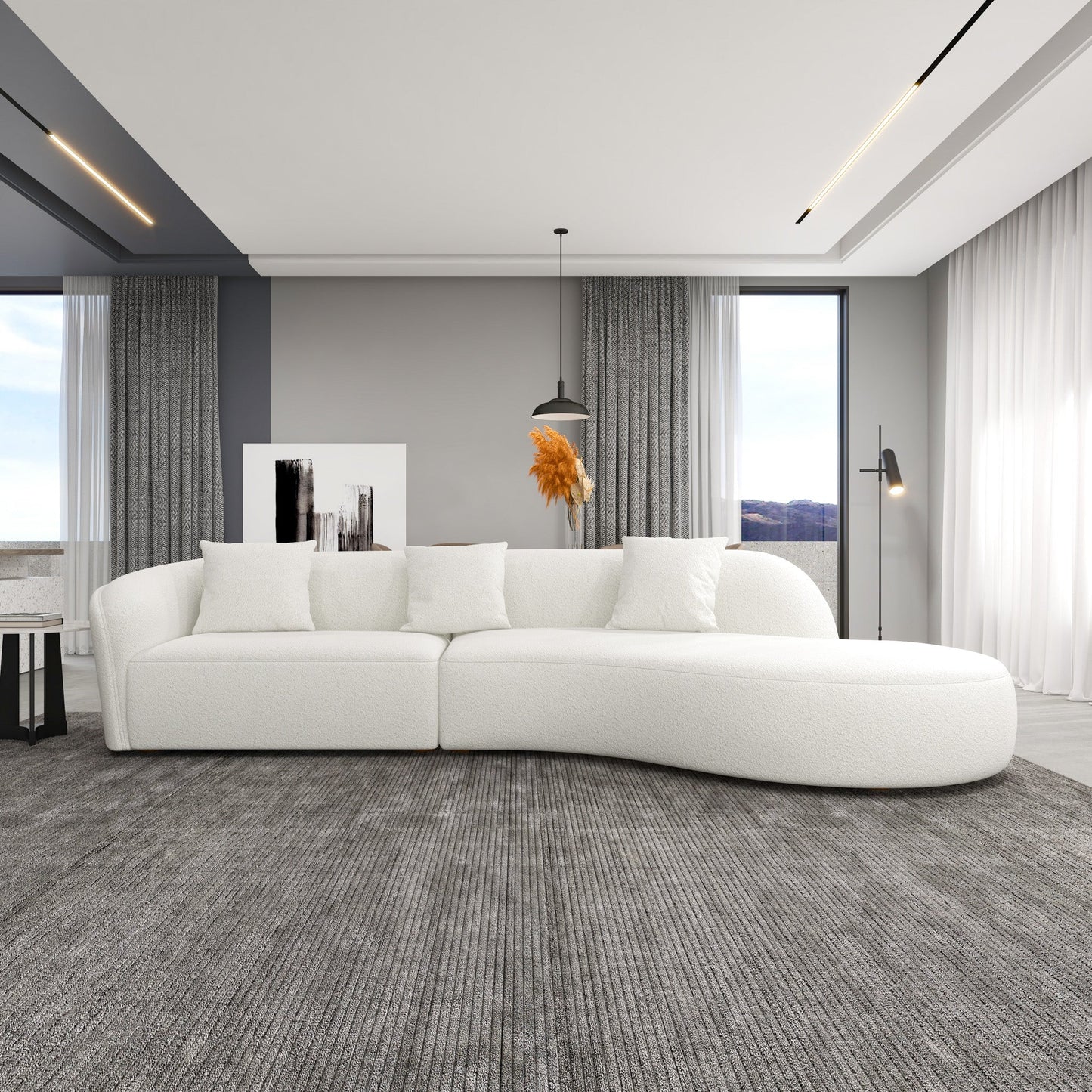 Galleria Japandi Style Curvy Sectional Sofa (Ivory Boucle)