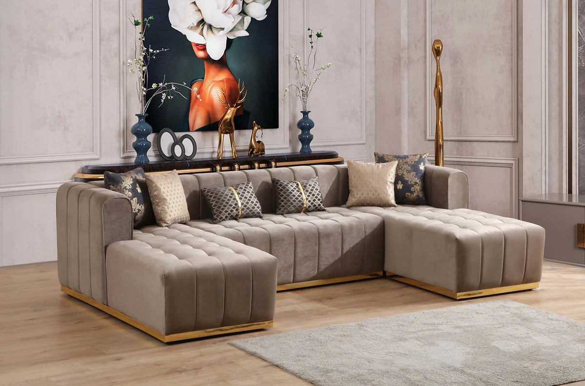 Siesta U Double Chase Sectional Velvet Upholstery- Mink