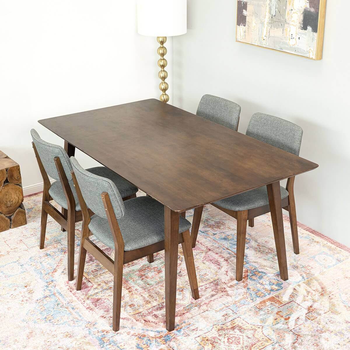 Alpine Large Dining set with 4 Abott Dining Chairs (Walnut)
