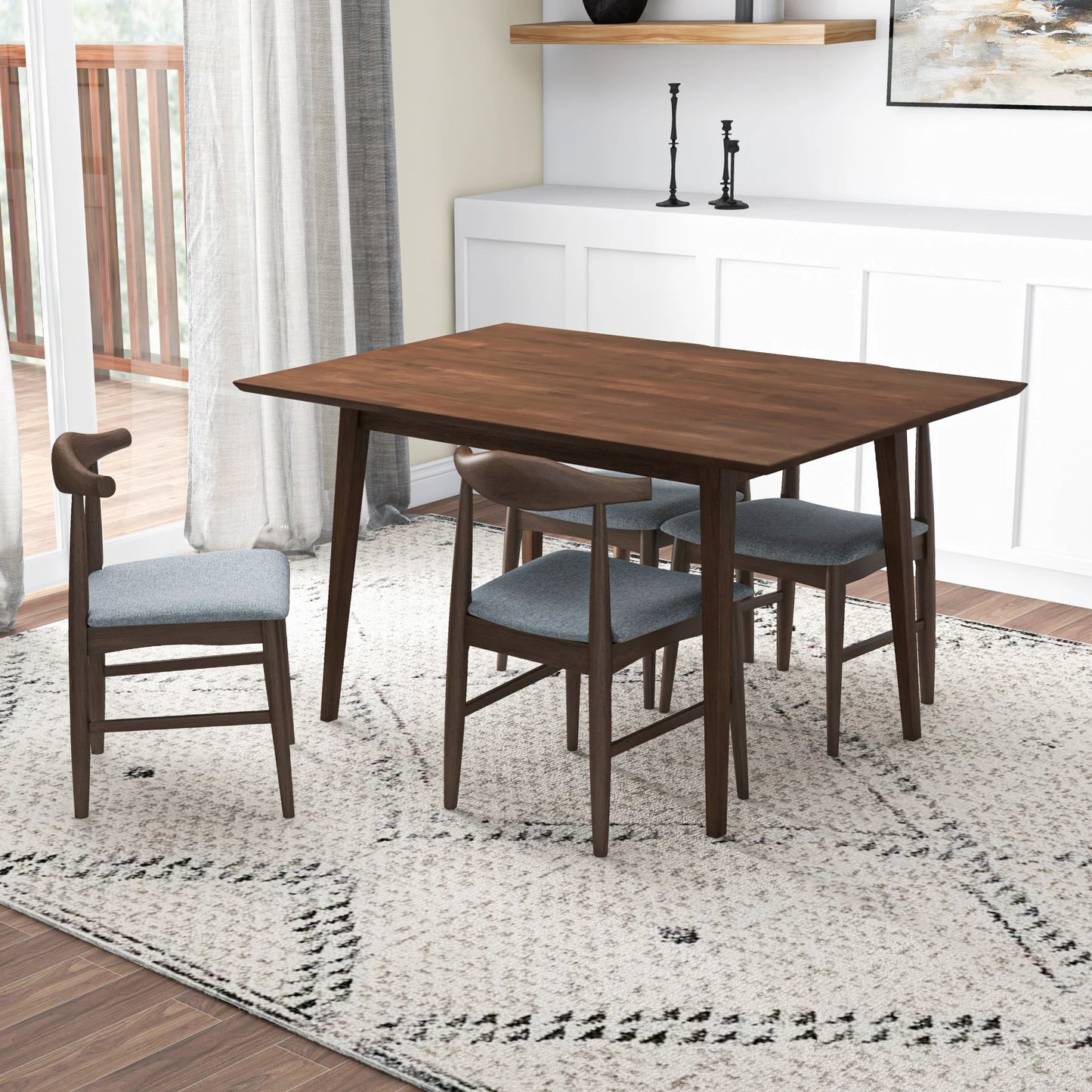 Adira (Small - Walnut) Dining Set with 4 Winston (Grey) Dining Chairs