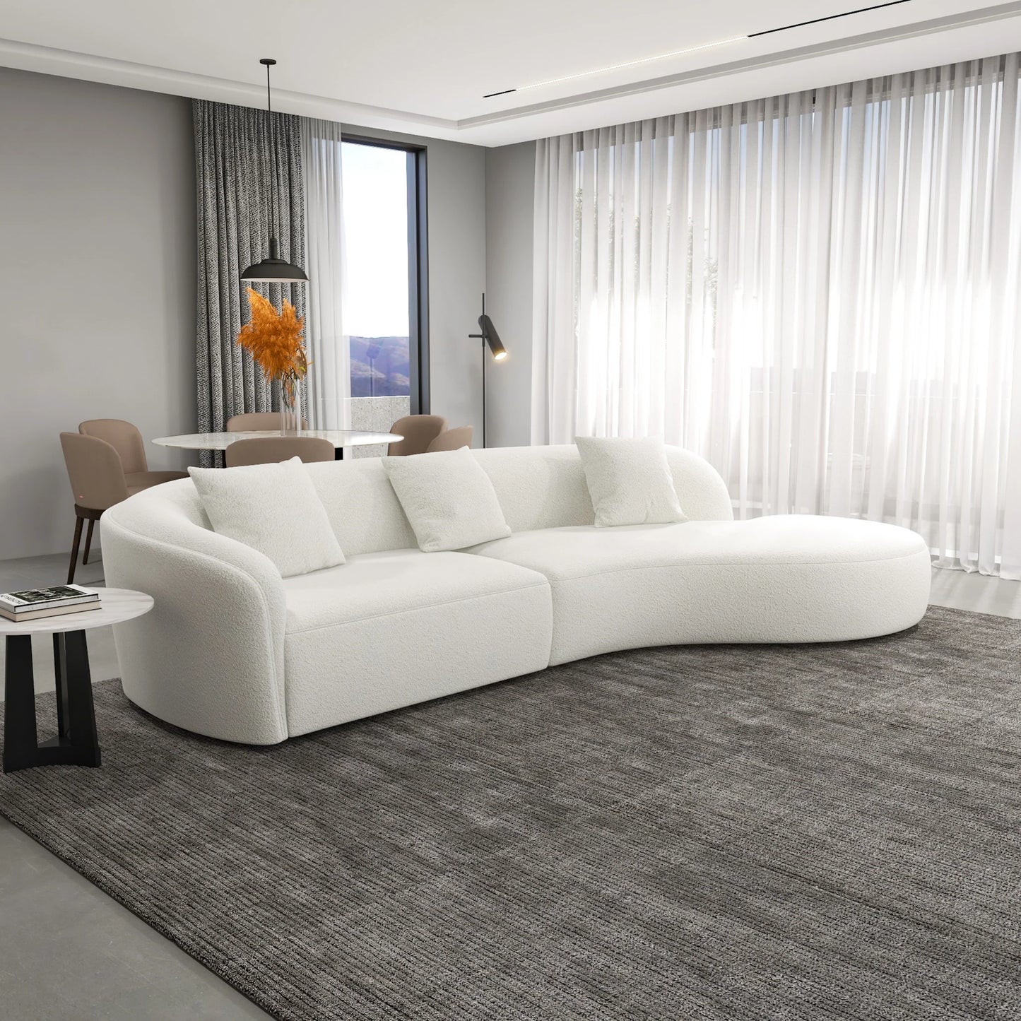 Galleria Japandi Style Curvy Sectional Sofa (Ivory Boucle)
