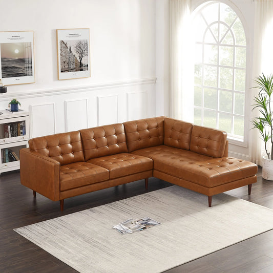 Lugano L-Shaped Genuine Leather Left&Right-Facing Sectional Cognac Tan