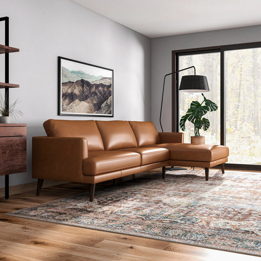 Lorena Sectional Sofa (Tan Leather - Right Facing Chaise)
