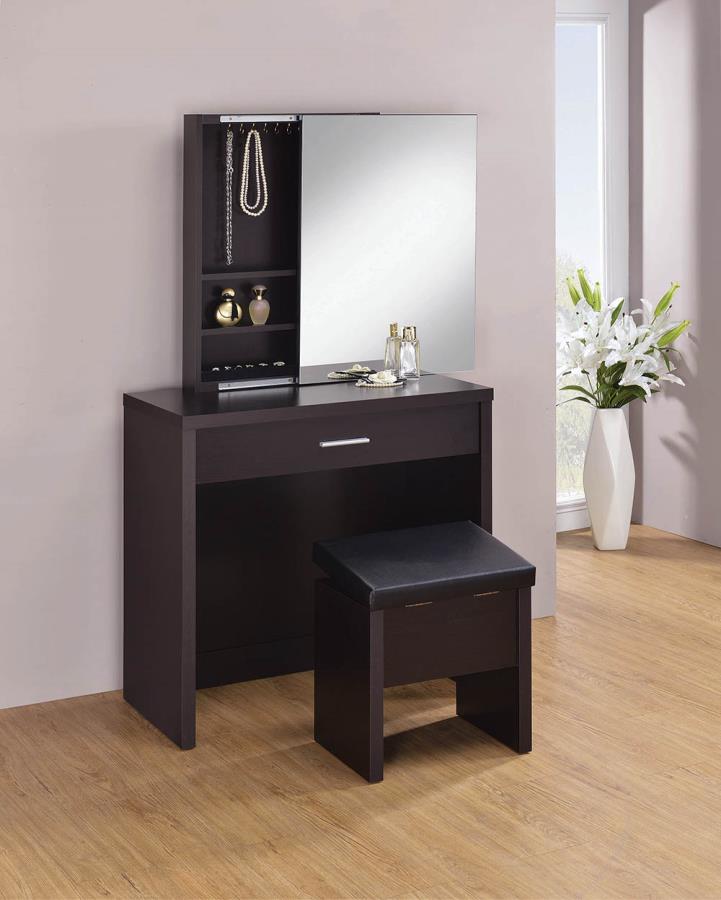 300289 Vanity Set With Lift-Top Stool Cappuccino
