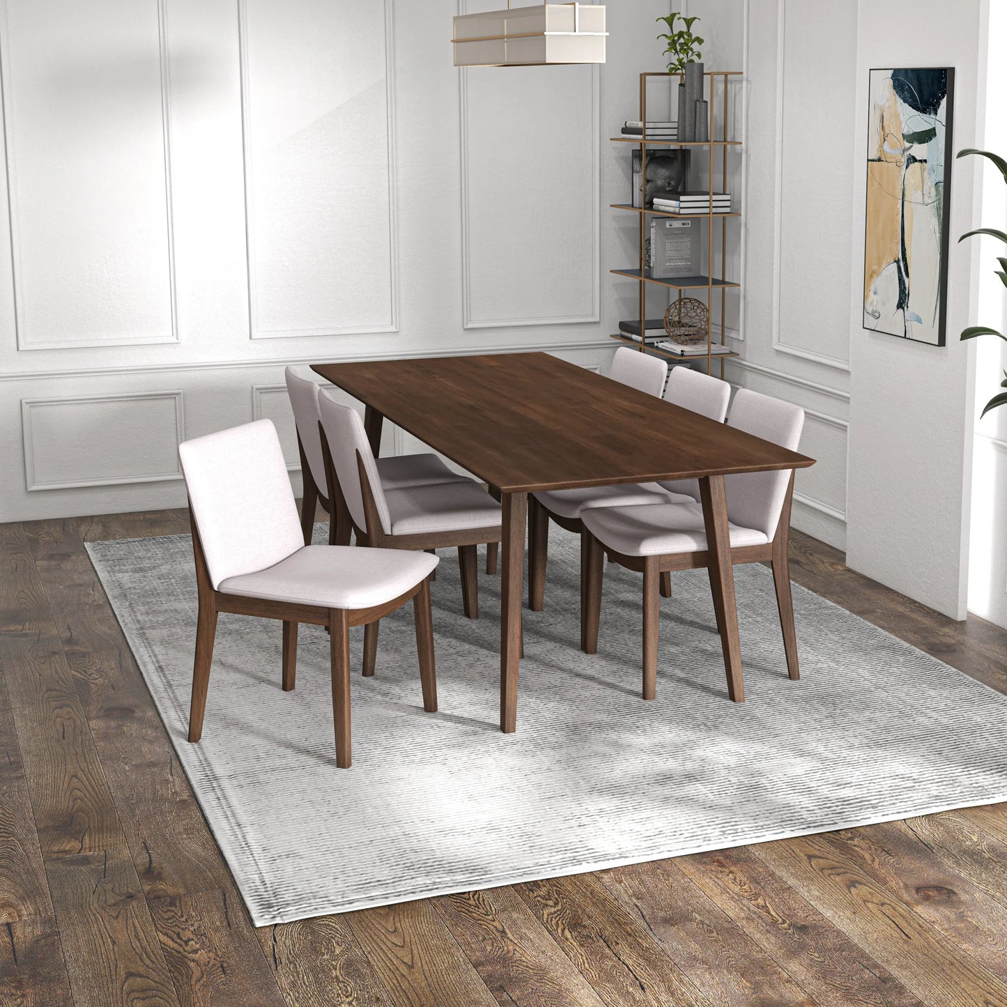 Adira (XLarge - Walnut) Dining Set with 6 Virginia (Beige) Dining Chairs