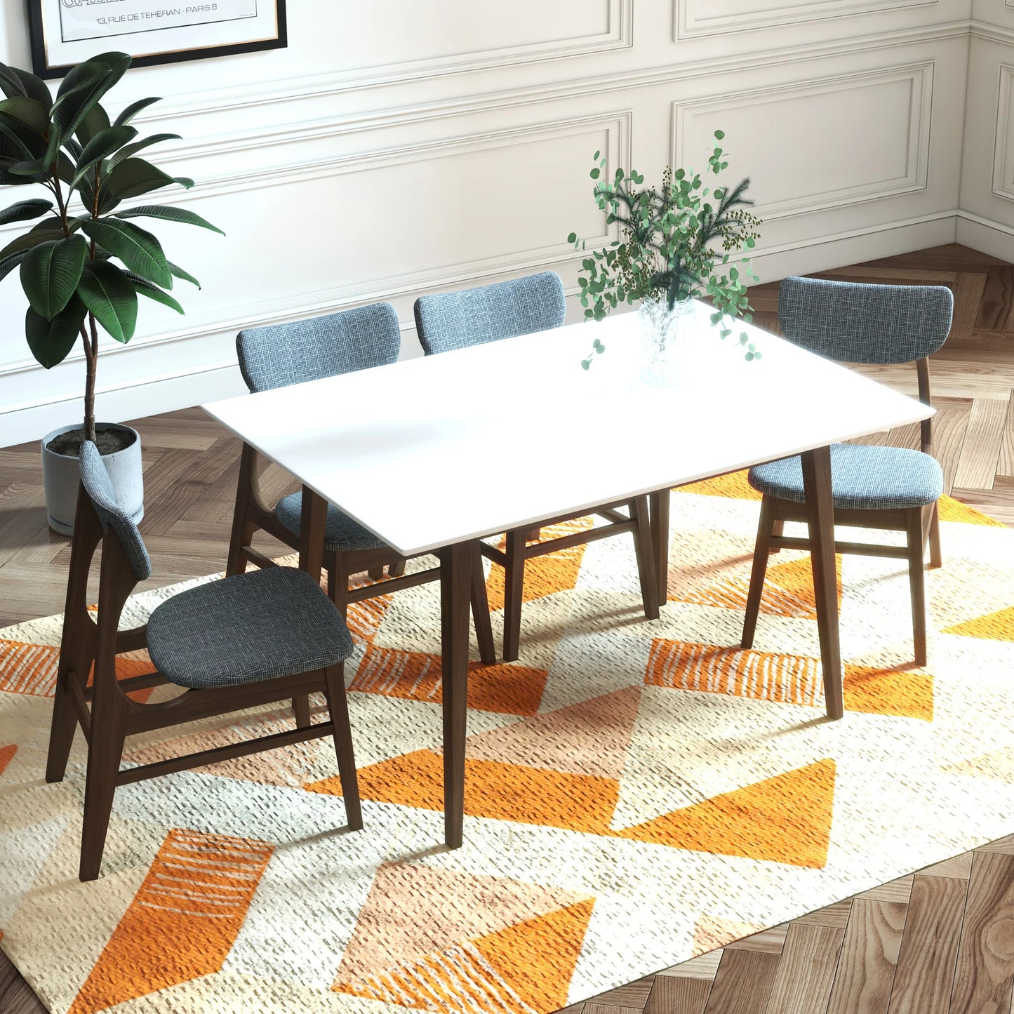 Adira (Small - White) Dining Set with 4 Collins (Grey) Dining Chairs