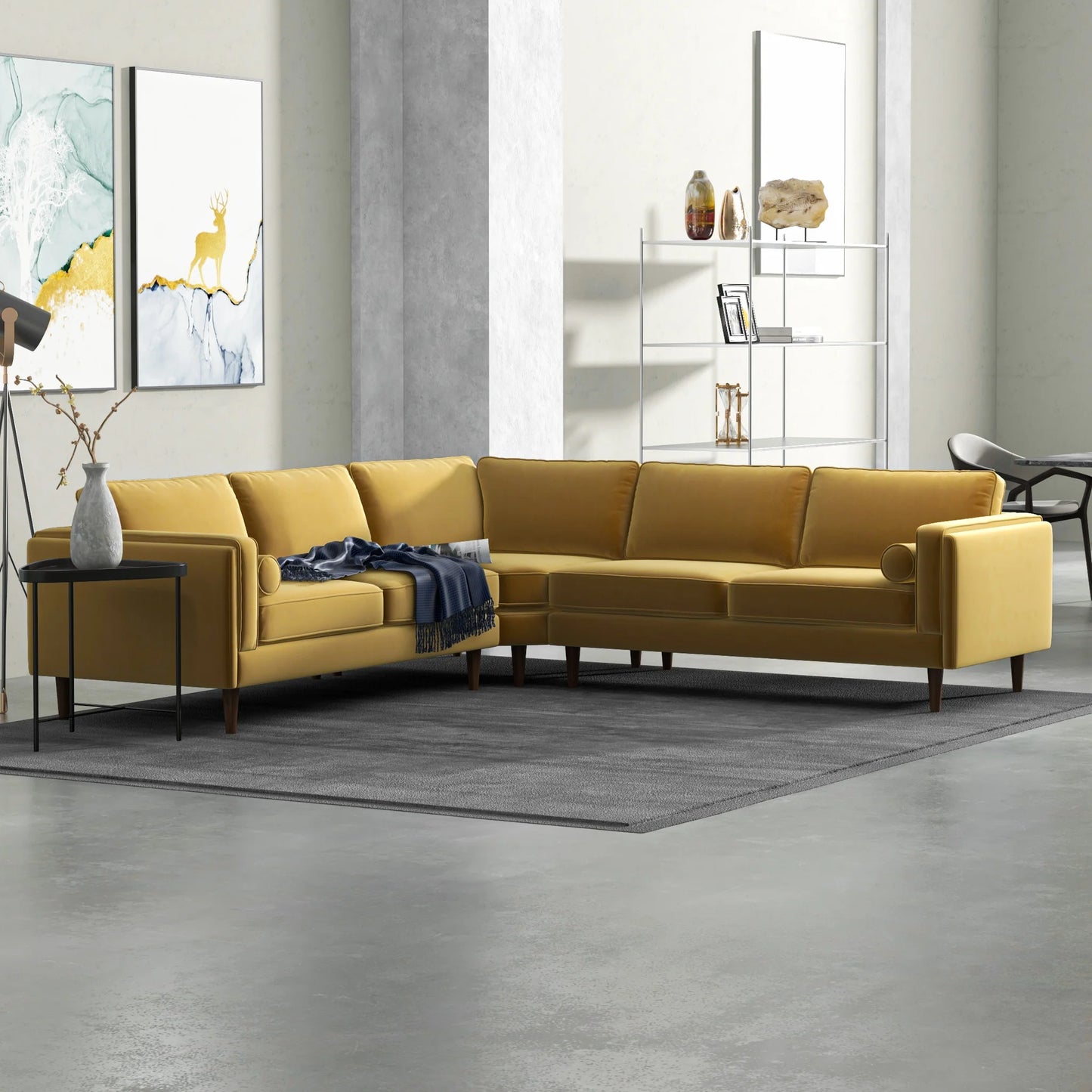 Fordham Symmetrical Corner Sofa (Gold Velvet)