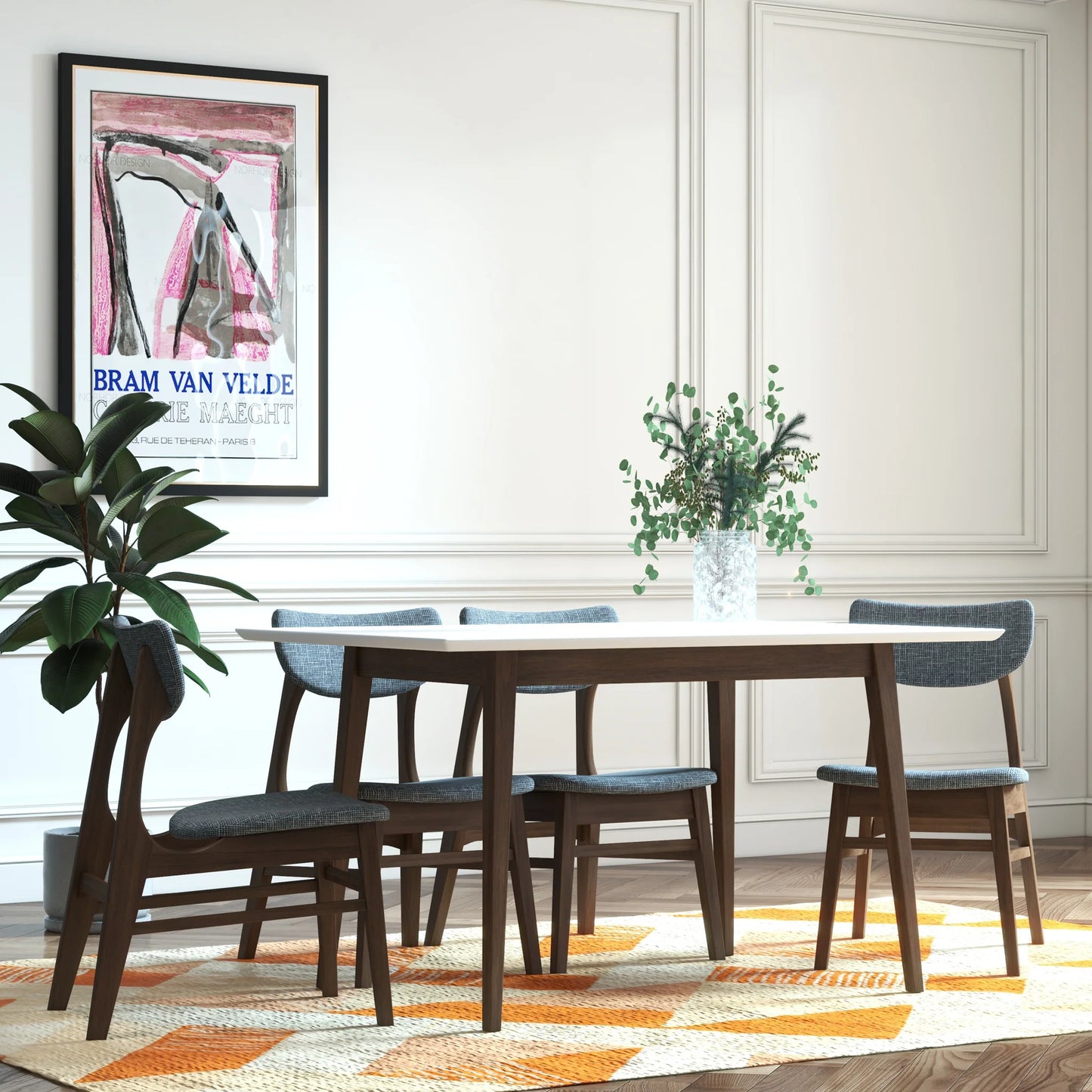 Adira (Small - White) Dining Set with 4 Collins (Grey) Dining Chairs