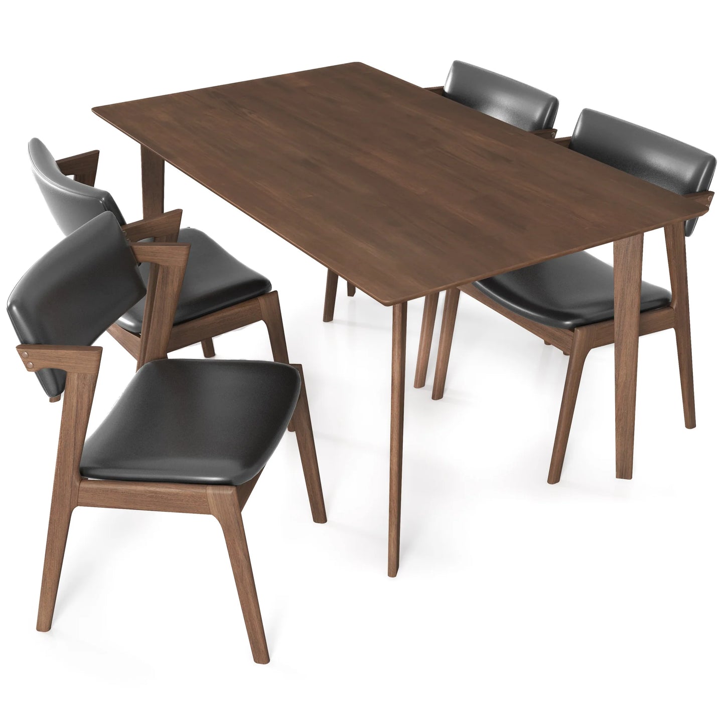 Abbott Large Walnut Dining Set with 4 Ricco Black Leather Chairs