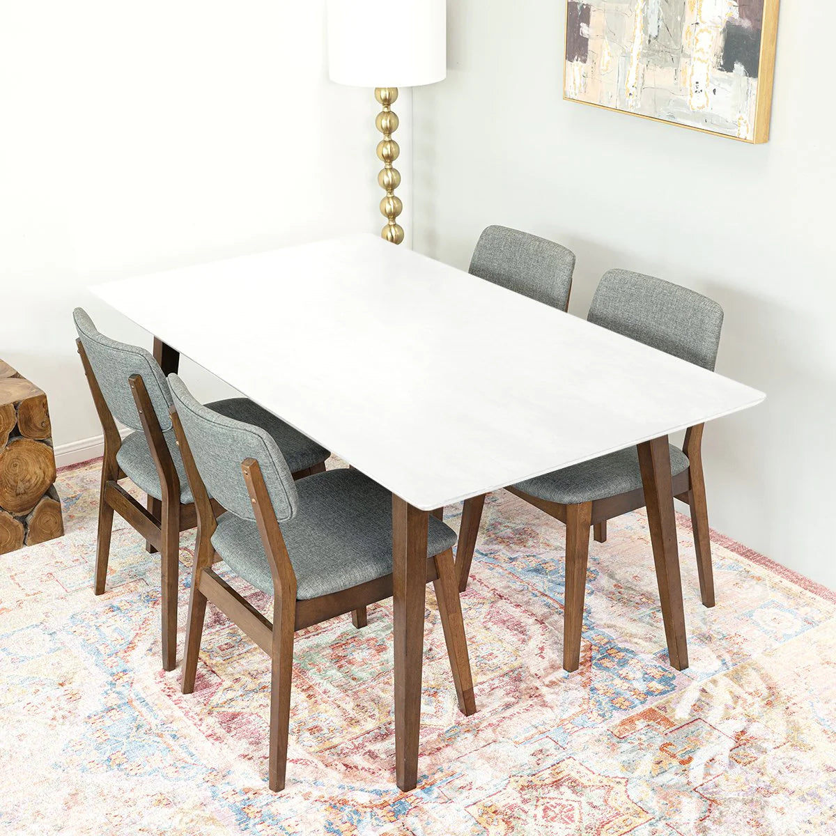 Alpine (Small - White) Dining Set with 4 Abbott Dining Chairs
