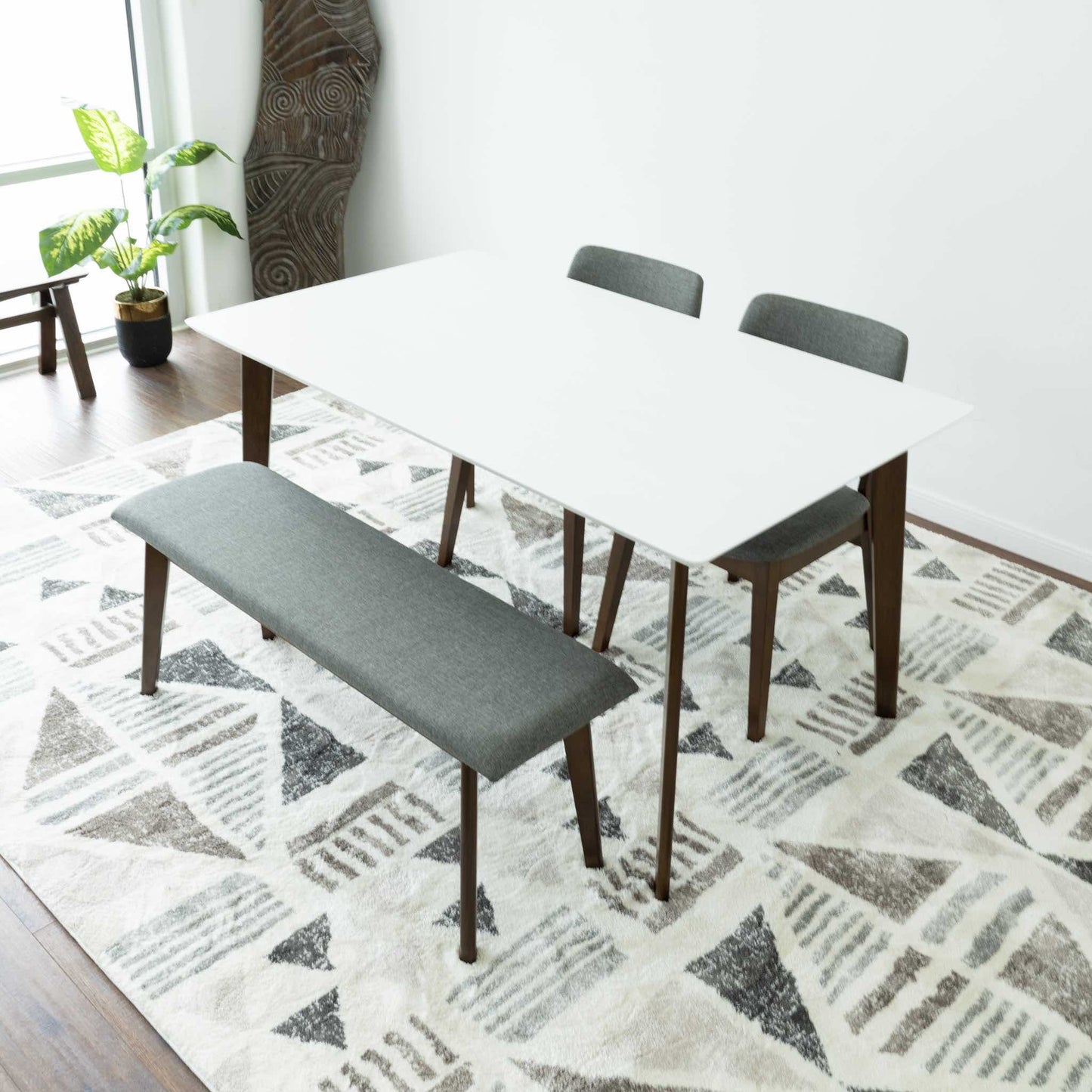 Selena Dining set with 2 Abbott Dining Chairs and 1 Abbott Bench (White)