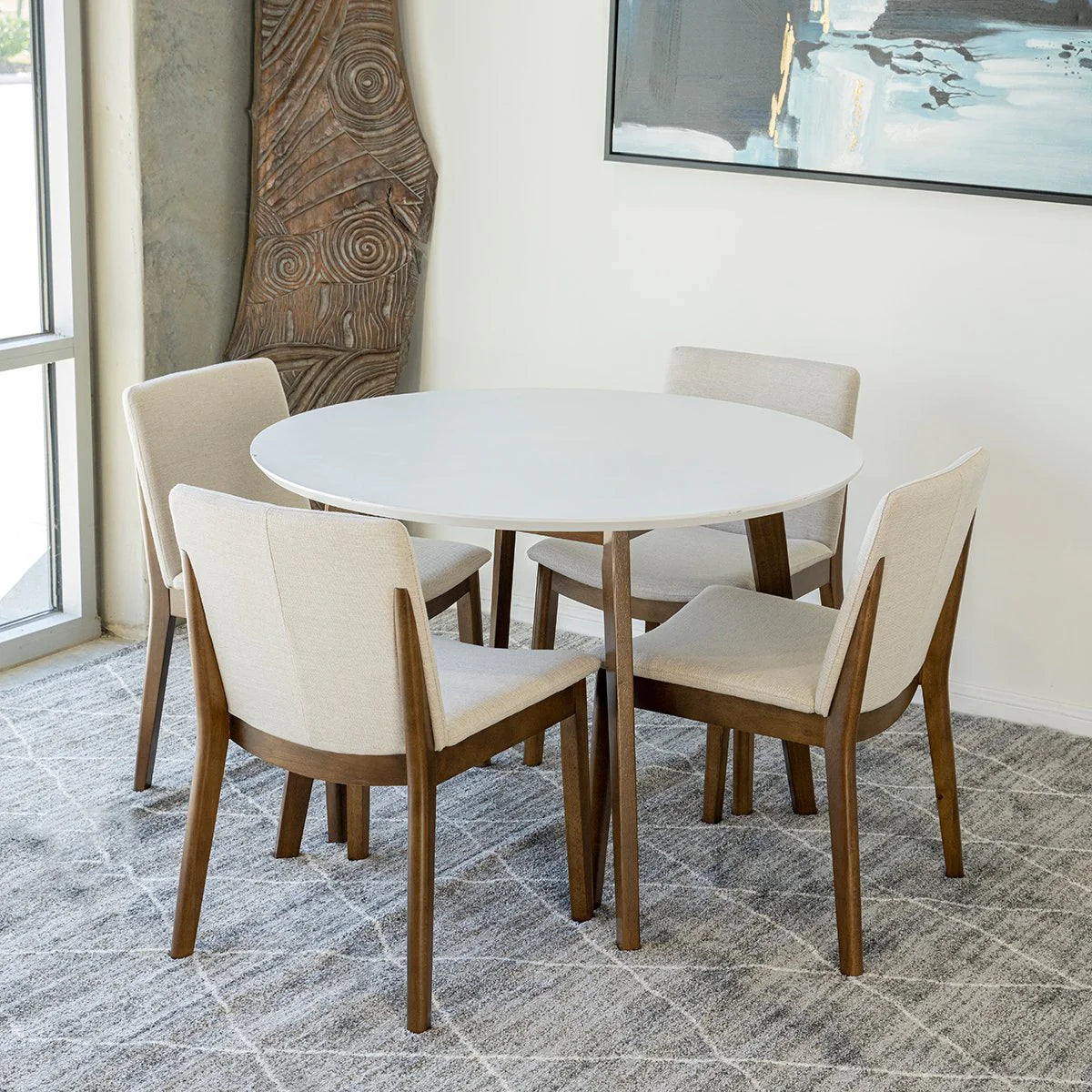 Aliana Dining set with 4 Virginia Beige Chairs (White)