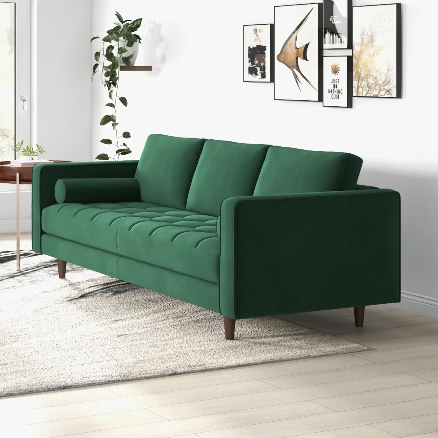 Tessa Dark Green Velvet Sofa 84"