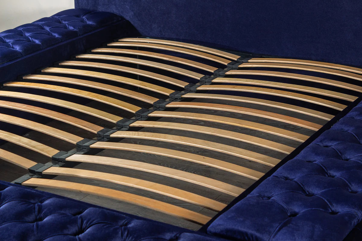 Pandora Velvet Queen Storage Platform Bed - Navy Blue