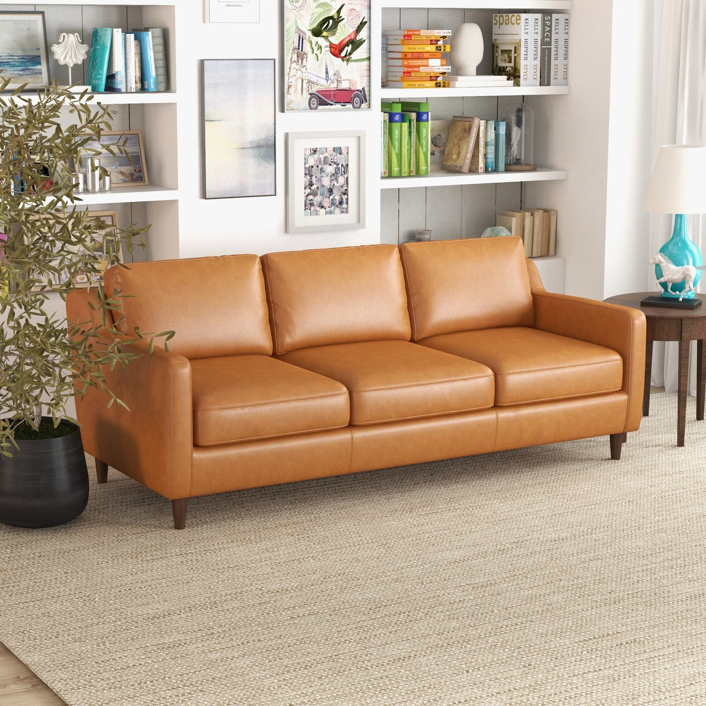 Manhattan Mid Century Modern Leather Sofa