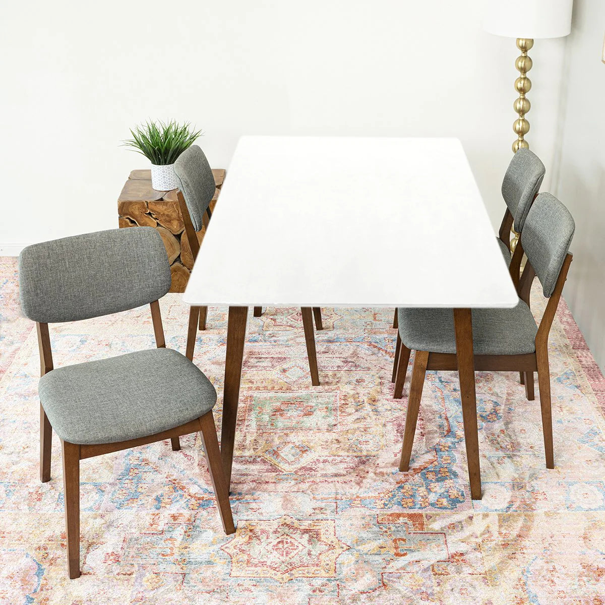 Alpine (Small - White) Dining Set with 4 Abbott Dining Chairs