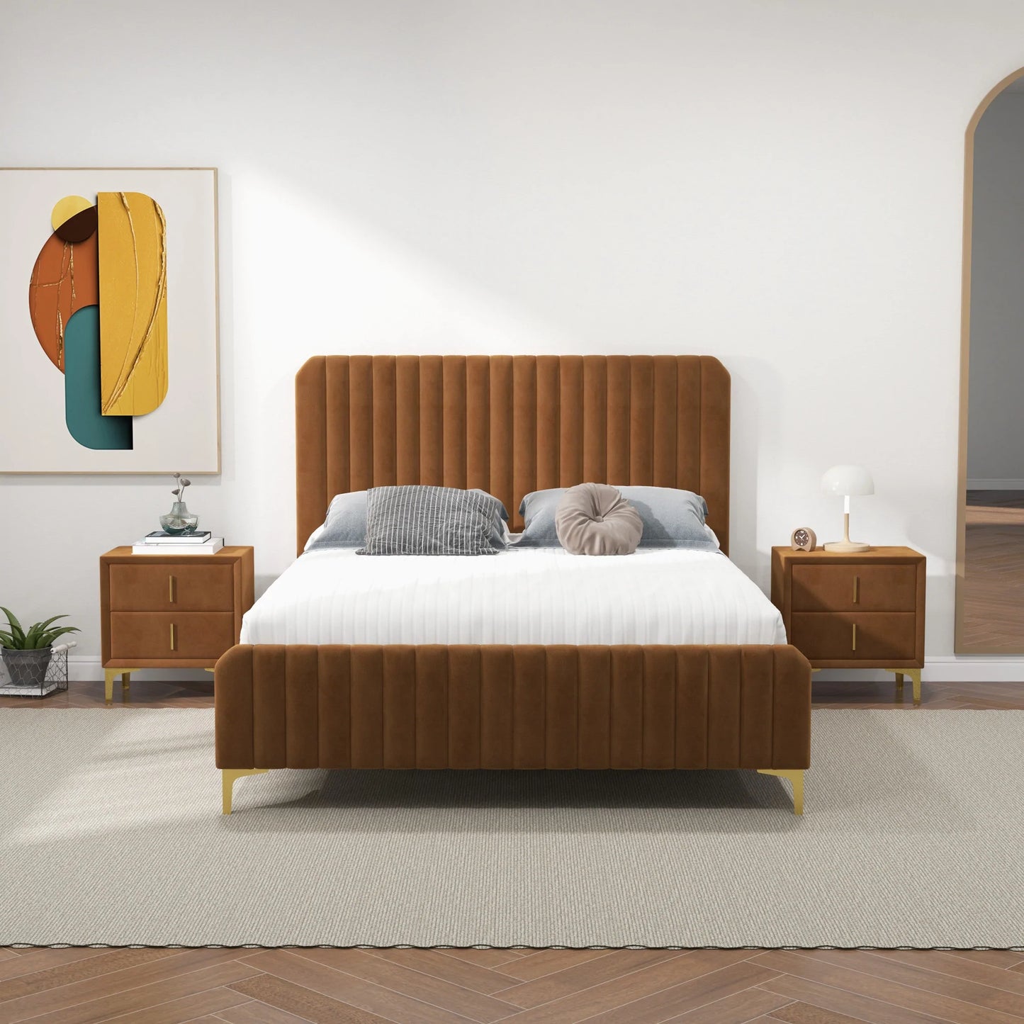Angela Grey Velvet Platform Bed