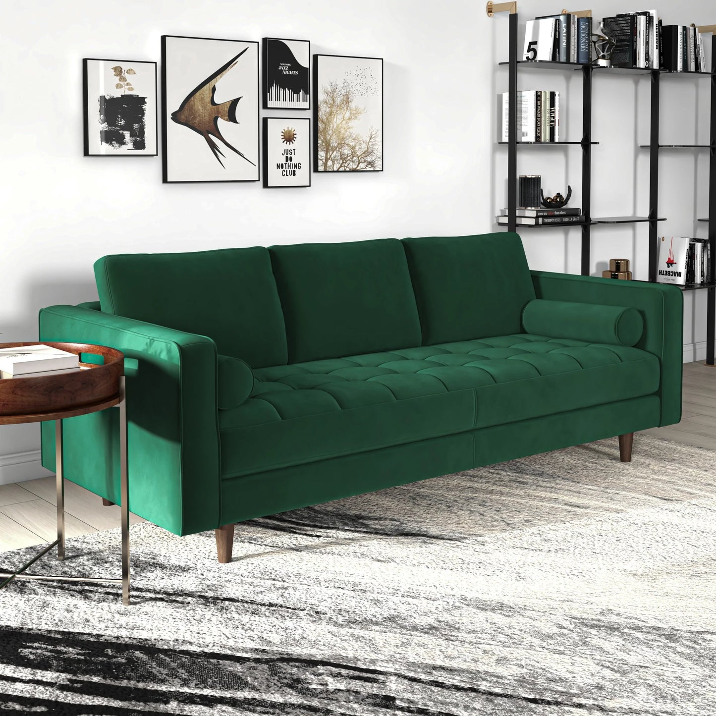 Tessa Dark Green Velvet Sofa 84"